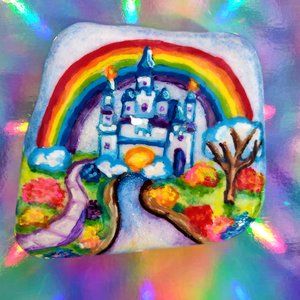 Fantasy Castle Landscape Santorini Stone Hand Painted